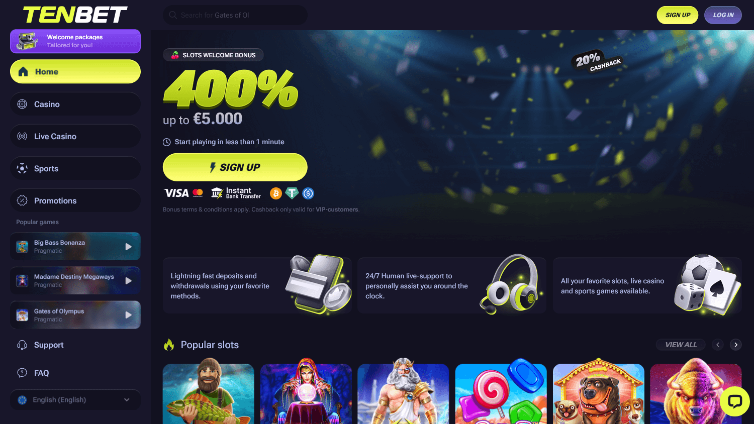 TenBet Casino Captura de ecrã para computador